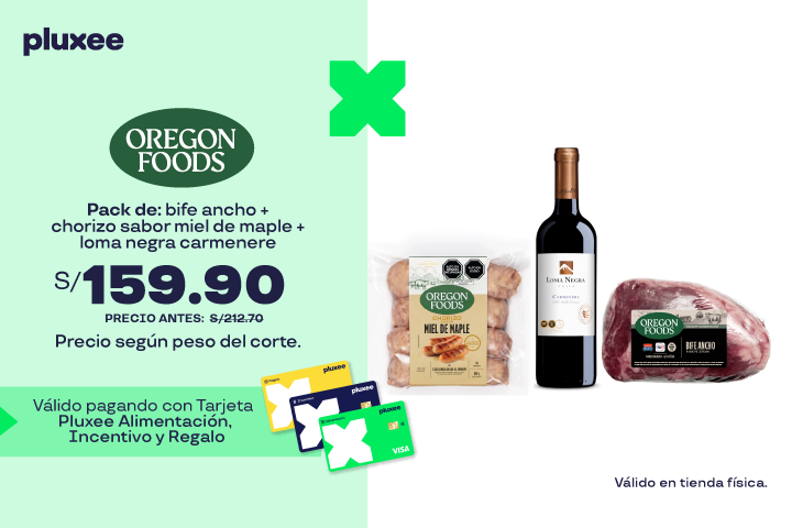  PACK DE BIFE ANCHO+CHORIZO SABOR MIEL DE MAPLE+LOMA NEGRA CARMENERE A S/.159.90